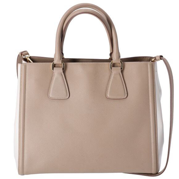 PRADA Triangle Logo Tote Bag Gray Beige White Saffiano Leather - Picture 8 of 9